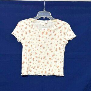 Pink Rose Ivory Top with Floral Print, Size M, NWT